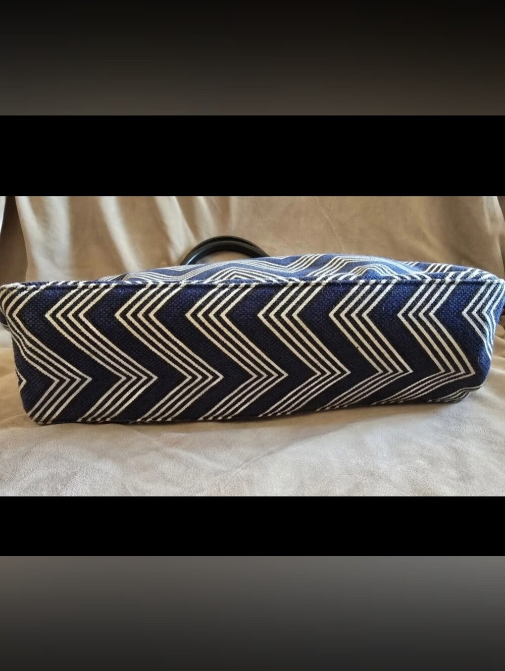 *RARE* LONGCHAMP Canvas Chevron Horse Logo Hand Tote Bag Toggle Button Open Top - Picture 4 of 16